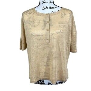 Skull Cashmere Tan top Women Lagenlook 100% Linen Penelope Henley Top size XS